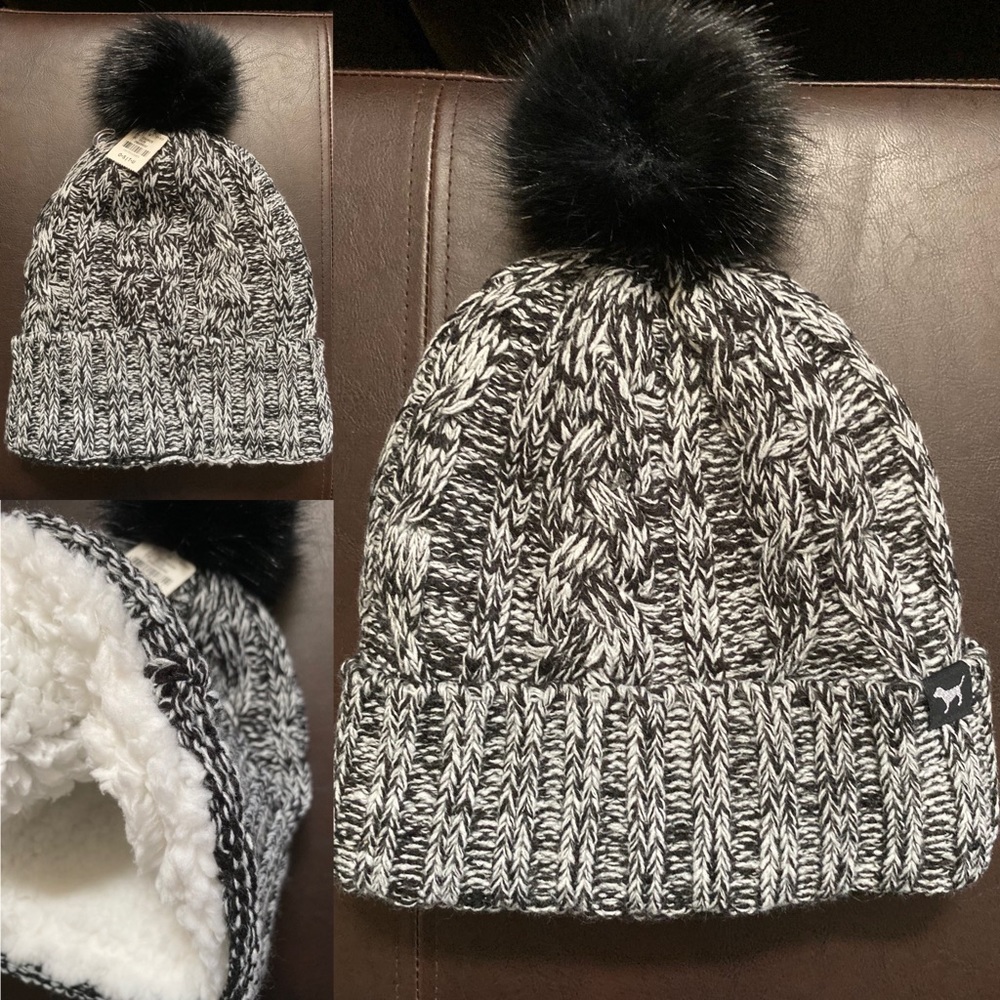 New Victoria’s Secret pink Sherpa beanie Pom Pom